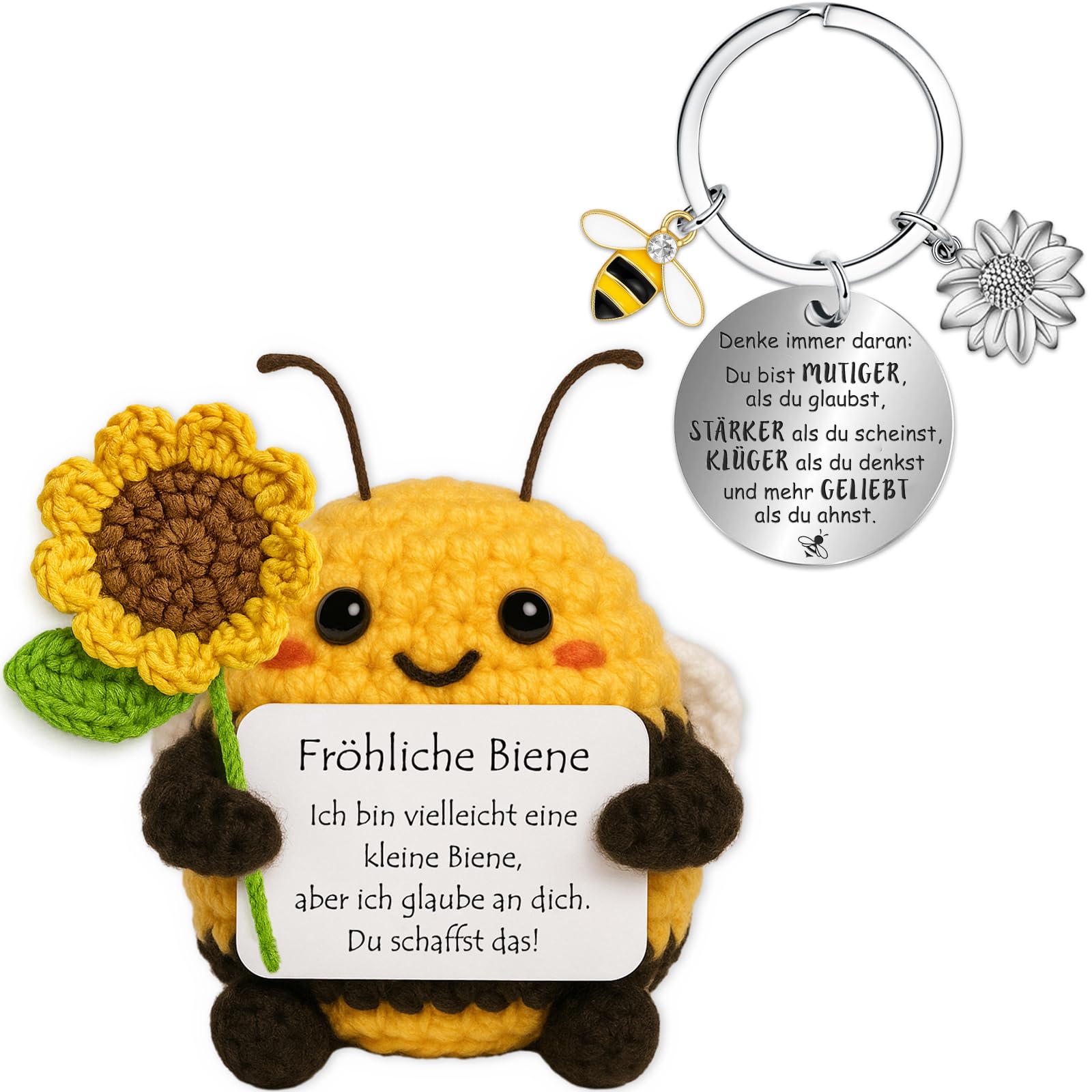 Farbeele Geschenke für Frauen Männer, Positive Sonnenblumen-Biene mit Glücksbringer Schlüsselanhänger, MutmacherGeschenk, Geburtstagsgeschenk für Freunde Familie Kollegen Partner Mama Papa