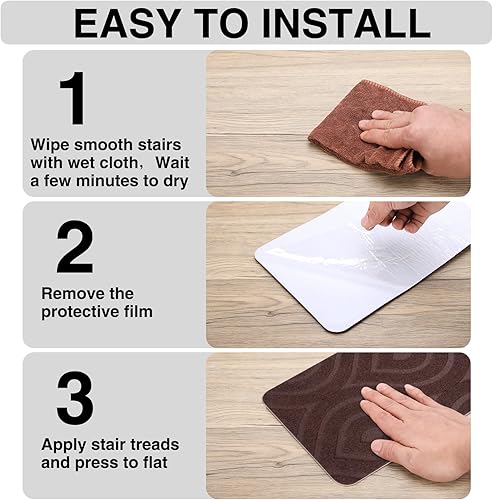 Miniatura 22 de Peldaños de escalera para peldaños de madera, 15 unidades, 8 x 30 pulgadas, alfombras antideslizantes para interiores, para niños, ancianos y Cubo