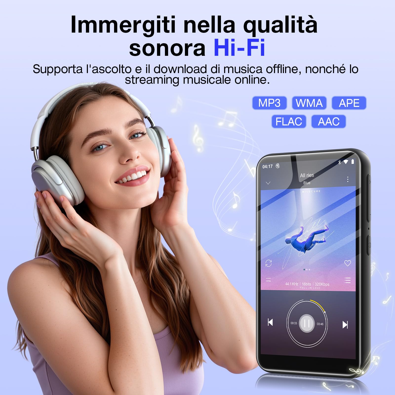 160 GB Reproductor MP3 con Spotify, Bluetooth y Wi‑Fi, MP3 Player Android 13, Reproductor MP4 Amazon Music, Reproductor MP3/MP4 para niños, Pantalla táctil HD de 4,02 Pulgadas, Audible, Play Store