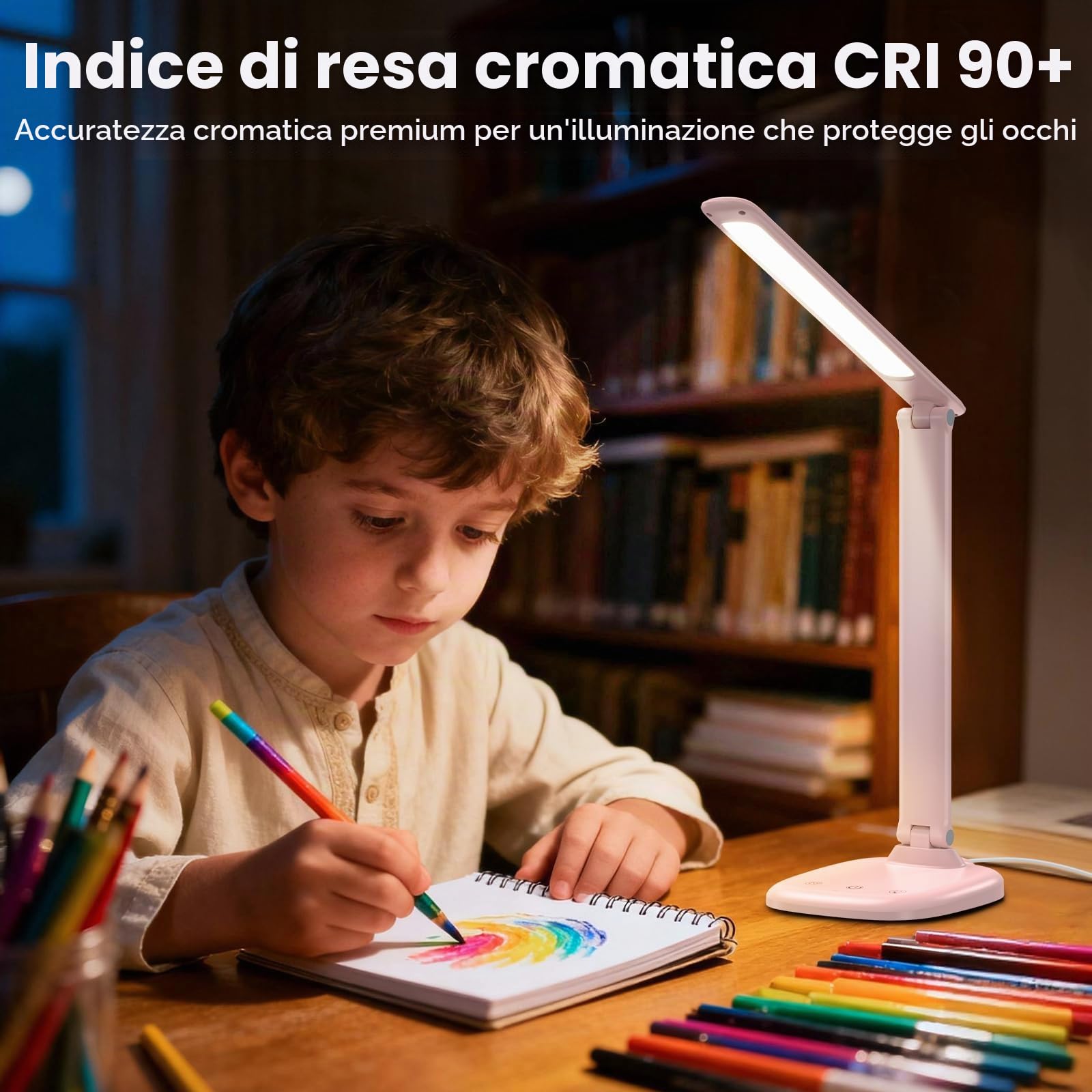 Lampada da Scrivania, Lampada da Tavolo Pieghevole con Batteria Integrata e Spina, 5 Temperature Colore e Regolazione Continua, Timer/Tattile/Memoria, Lampada LED Occhi per Casa e Ufficio, Rosa