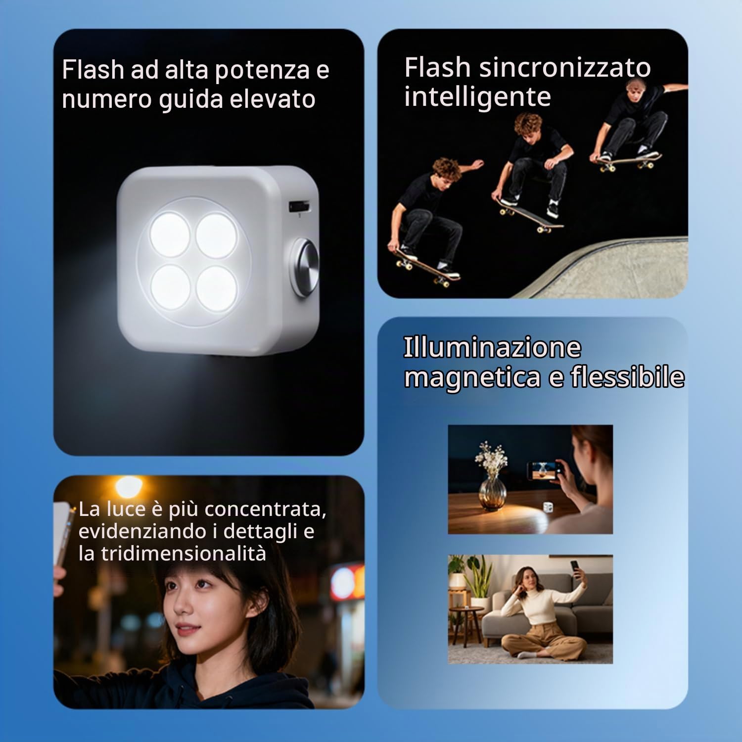 Funmount, luce flash esterna per smartphone, 18 W, con luce fissa da 3 W, lampada magnetica per cellulare, luce flash a LED sincrono ad alta potenza, per foto e video e live streaming (nero)