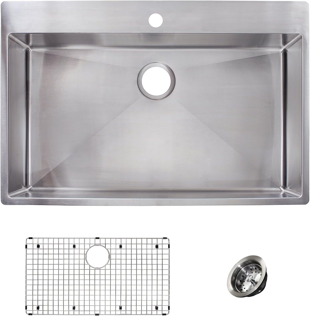 Franke HFS3322-1KIT Vector 33.5 inch (33 inch) Handmade Dual Mount Single Bowl deep Kitchen Sink Kit, Stainless Steel