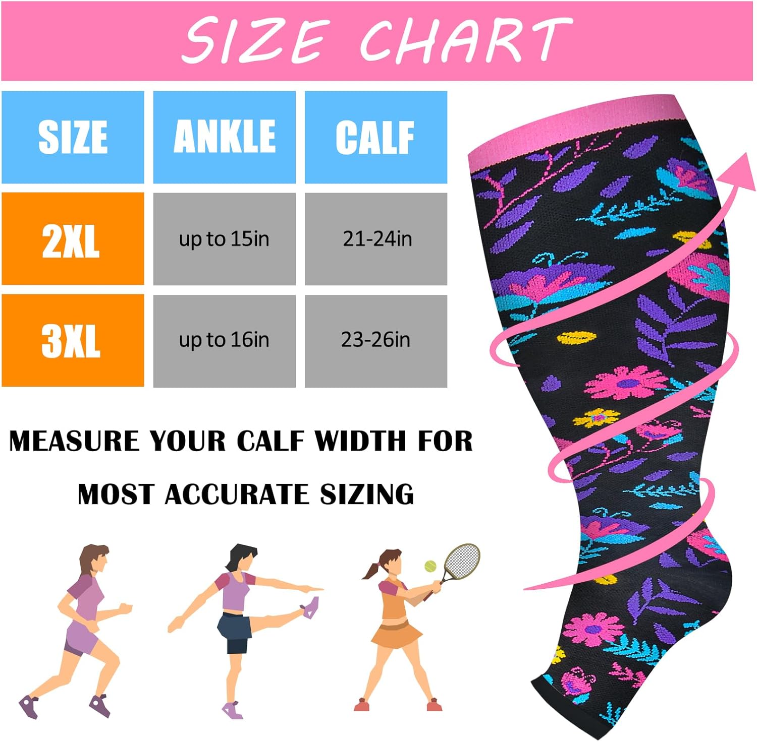 Open Toe Compression Socks for Women 3 pairs Toeless Sock Wide Calf Knee High Support Sock - Image 4