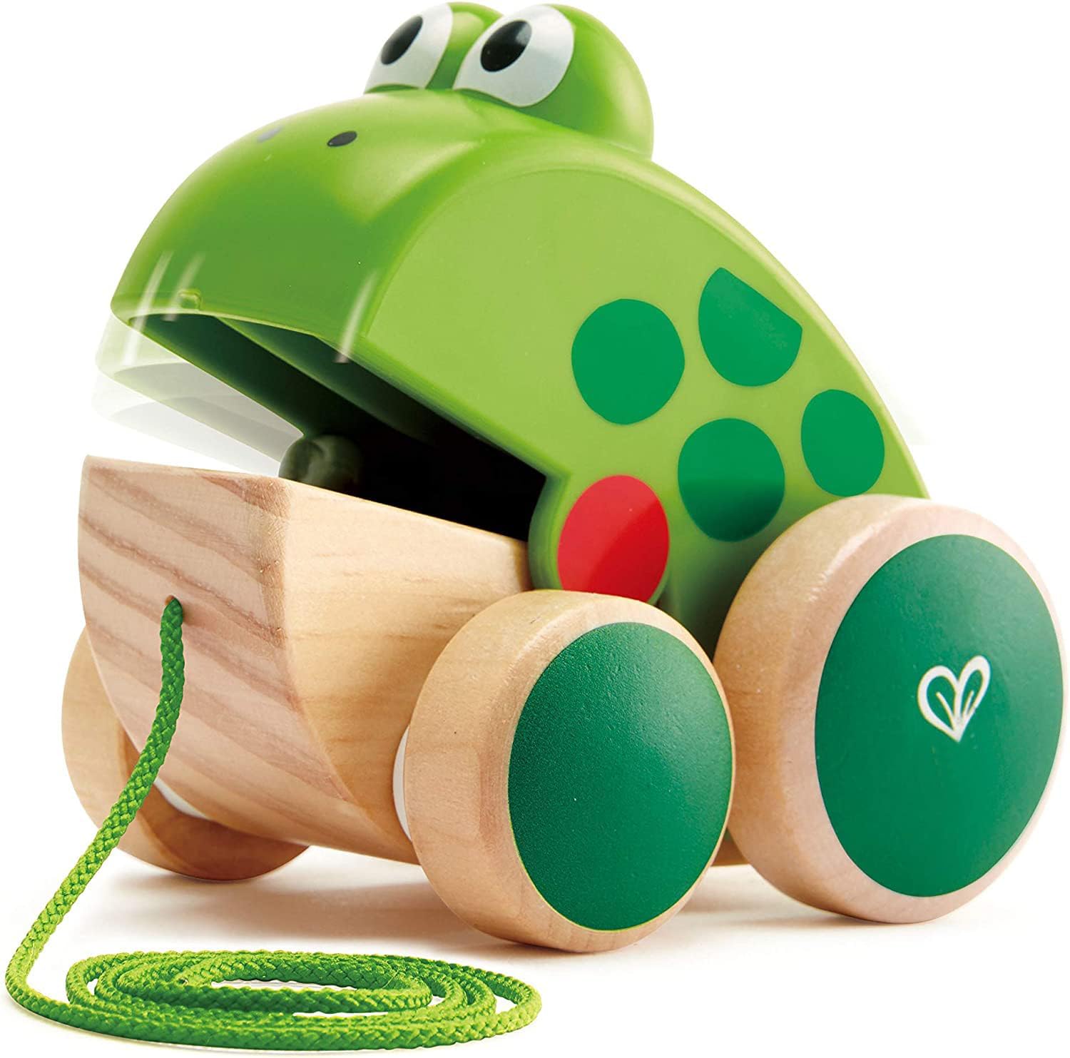 rog Pull-Along | Wooden Frog Fly Eating Pull Toddler Toy, Bright Colors