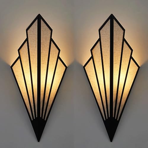 ZLVEIDENS 2 Pack Wall Sconces, Modern Wall Lamps,Black Wall Sconce,Plug in or Hardwired Indoor Wall Lights, Art Deco Lighting Fixture,for Bedroom Living Room Bathroom Dining Bedside ,E14 Socket