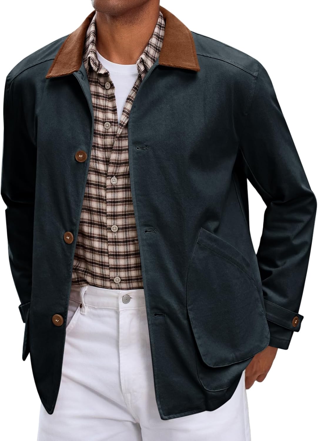 Runcati Mens Lightweight Jackets Button Down Casual Cotton Barn Jacket Vintage Military Fall Outwear with Pockets