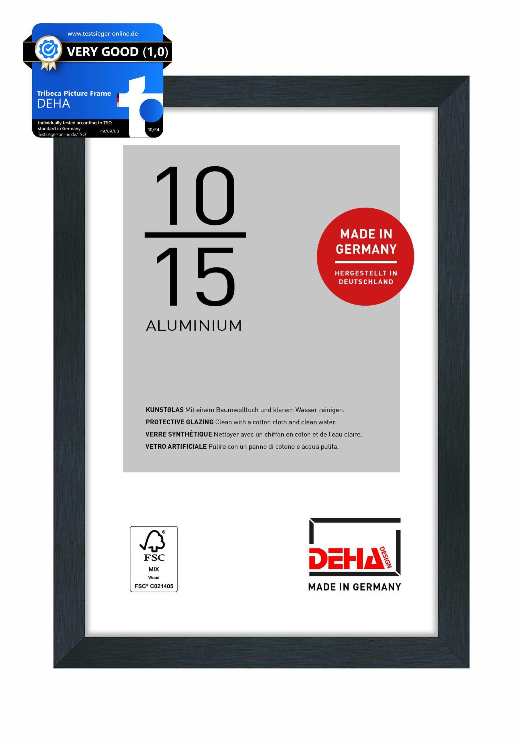 Deha Design Brushed Frosted Black Tribeca Aluminium Picture Frame - 10X15 cm (4X6 in) – Brushed Black - With Synthetic Glass And Push/Turn Clips