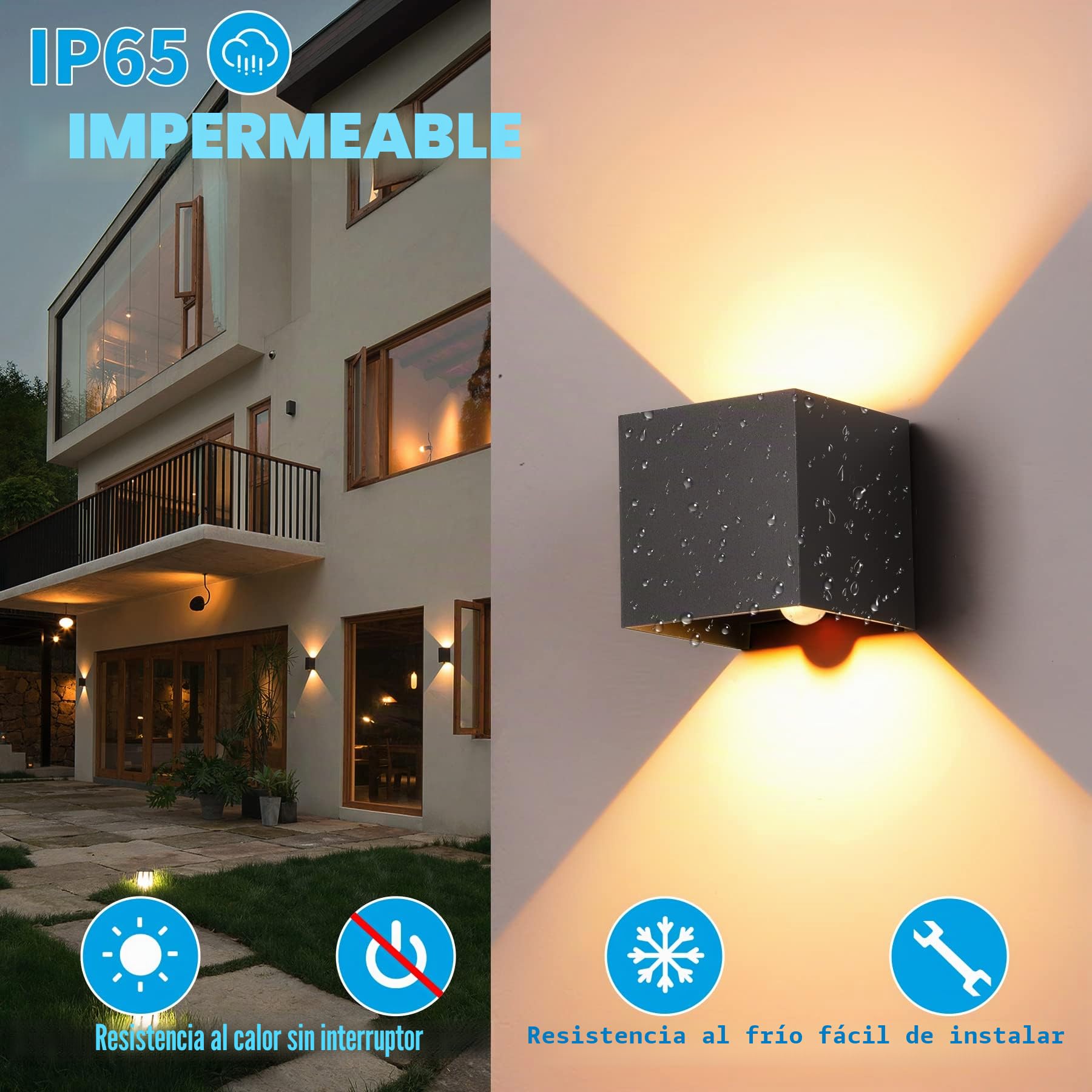 2 lámparas LED de pared para interiores y exteriores con sensor de movimiento, 12 W, 3000 K, luz blanca cálida, lámpara de pared moderna, impermeable IP65, iluminación de pared con ángulo de haz