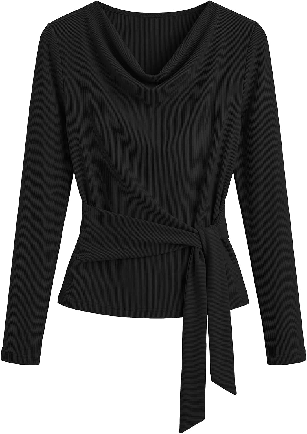 BTFBM Fall Tops For Women Tie Waist Wrap Blouses Business Casual Outfits | Slim Fit Cowl Neck Long Sleeve Shirts, Elegant Dressy Blouse, Fashion Clothing 2026, Daily Wear Going Out Office Work Clothes