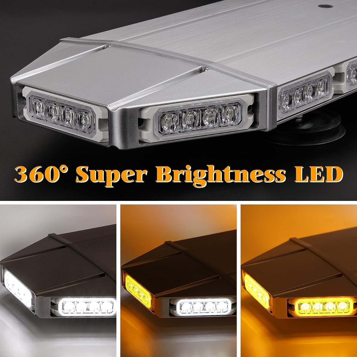 71 cm Barra de luz estroboscópica de emergencia, 64 LED 21 modos intermitentes, base magnética resistente a la intemperie, camiones de construcción, quitanieves (ámbar)
