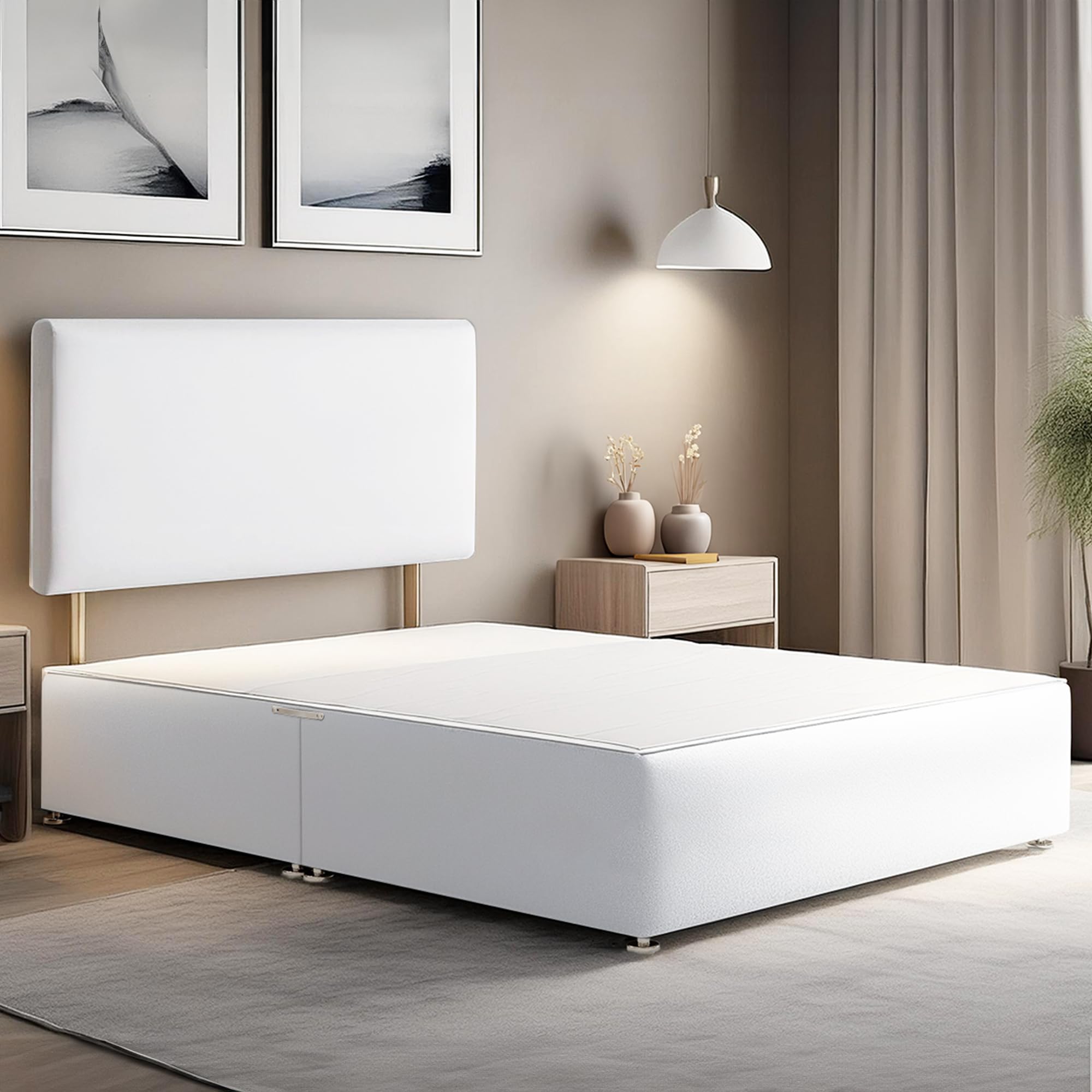 ComfoRest - Elegant 3FT Divan Bed with Plain Headboard, NO DRAWER | Comfortable Single Frame with Strong Base | Versatile Design for Modern Spaces (White Plush) โ image 1
