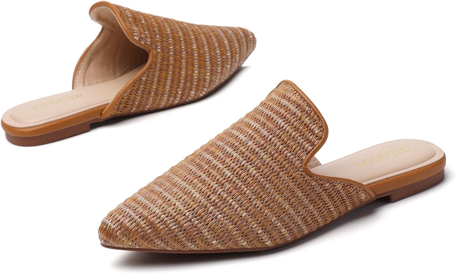 Tilocow Women's Pointed Toe Flat Mules Backless Slip On Loafers image 4