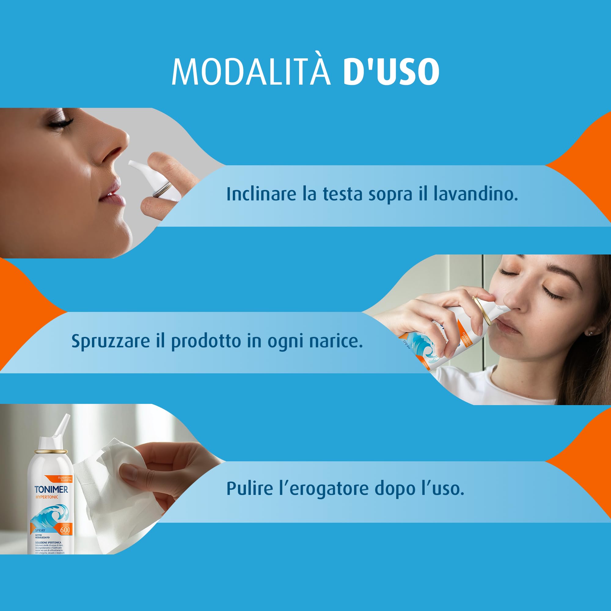 Tonimer MD Hypertonic Spray – 100 ml – Soluzione Ipertonica Sterile di Acqua di Mare – Decongestionante e Fluidificante Nasale – Per Riniti allergiche Sinusiti e Rinosinusiti