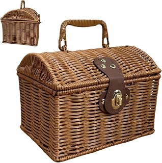 Picnic Basket - Sturdy Load- With Handle Lid Rustic Storage - 20x15x15cm Decorative Woven Picnic Basket - For Home Living Room Kitchen Farmhouse Outdoor Camping Travel Wedding Party