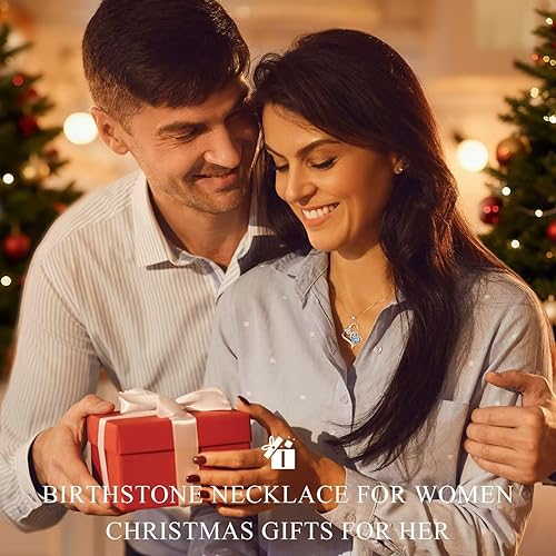 Miniatura 2 de Iefil Collar de piedra natal para mujer, collar de plata de ley 925 con doble corazón, regalo de aniversario de cumpleaños para mujeres, regalos de