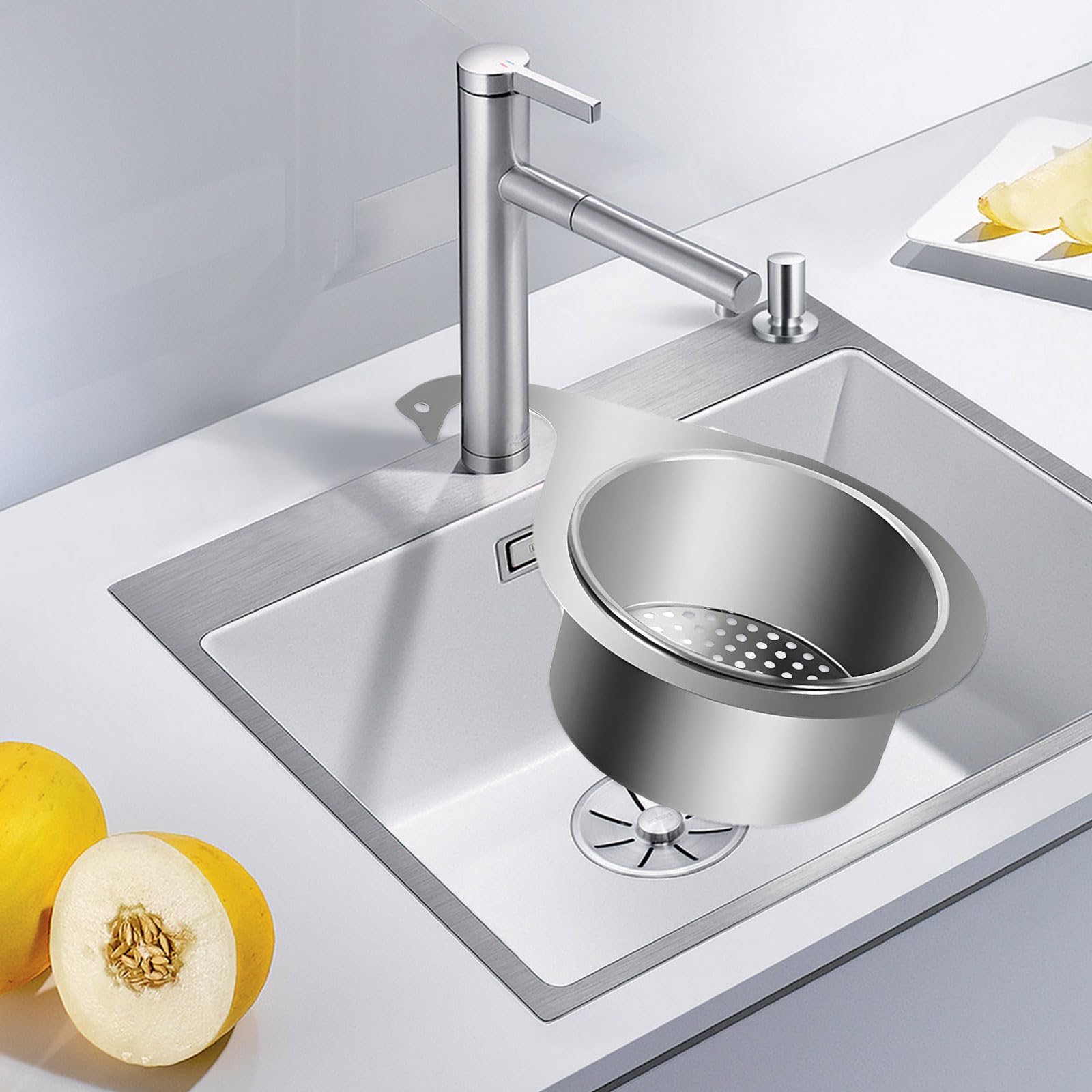 2 Stück Siebkorb Spüle Edelstahl, Multi-Functional für Spülbecken, Schwanenform Strainer Basket für Obst und Gemüse zum Filtern Küchenabfällen
