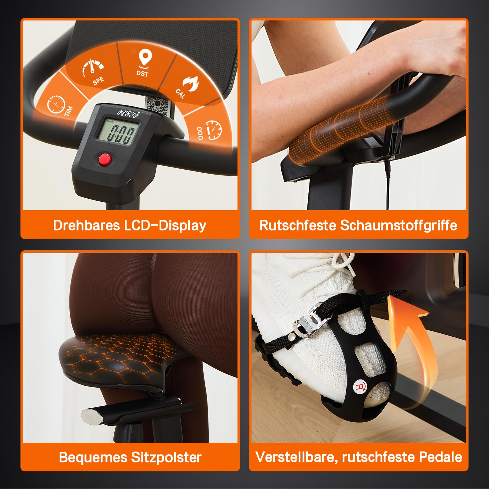 HXD-ERGO Heimtrainer Fahrrad mit Verstellbarem Widerstand, Leises Hometrainer Fahrrad mit Verbessertem LCD-Monitor, Tablet-Halter, Indoor Cycling Bike für Kardiotraining zu Hause, Bis 150KG