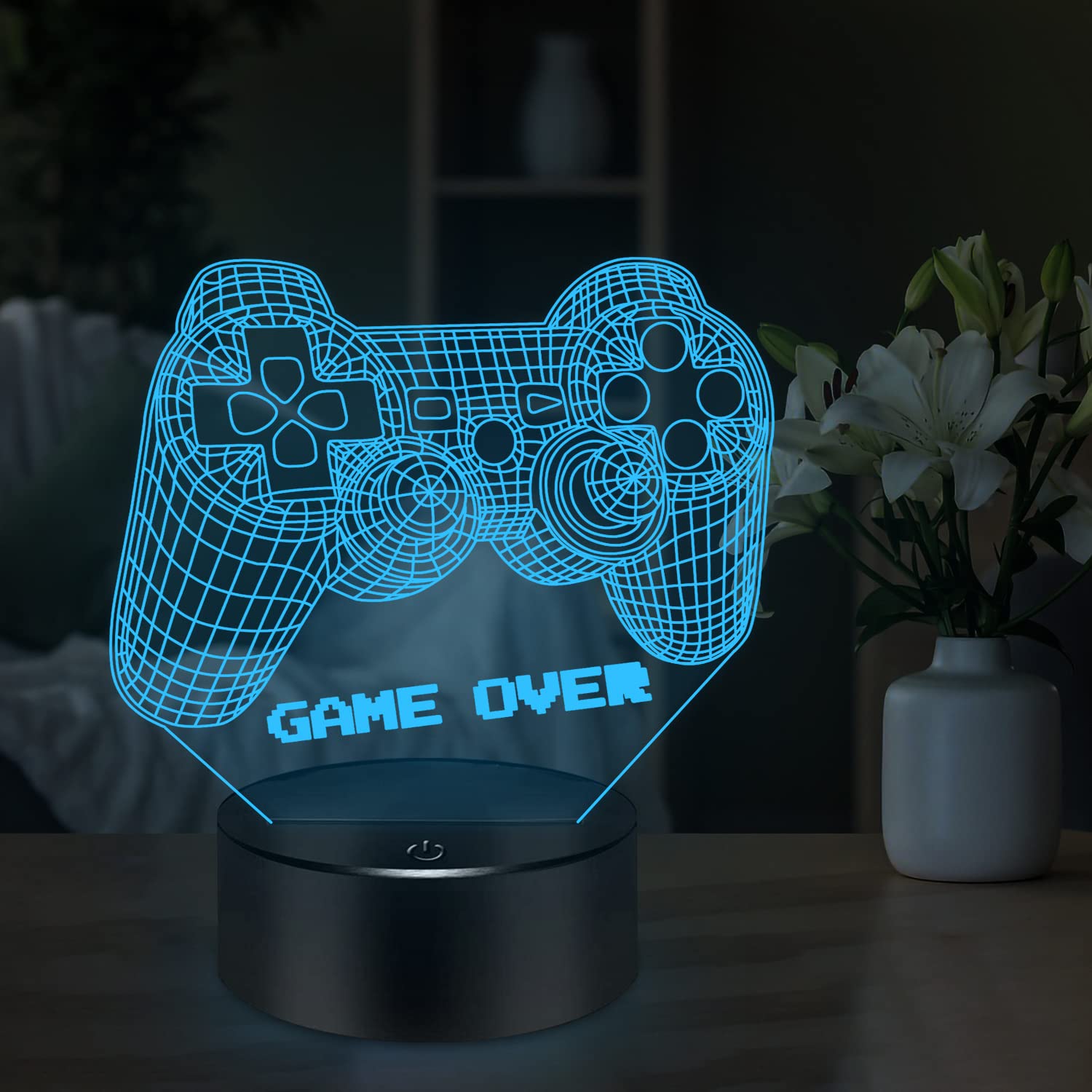 BASSI Luce notturna 3D con controller di gioco sopra la luce, lampada illusione per bambini, decorazione per la stanza dei videogiochi, 16 colori che cambiano con telecomando, regalo di Natale e