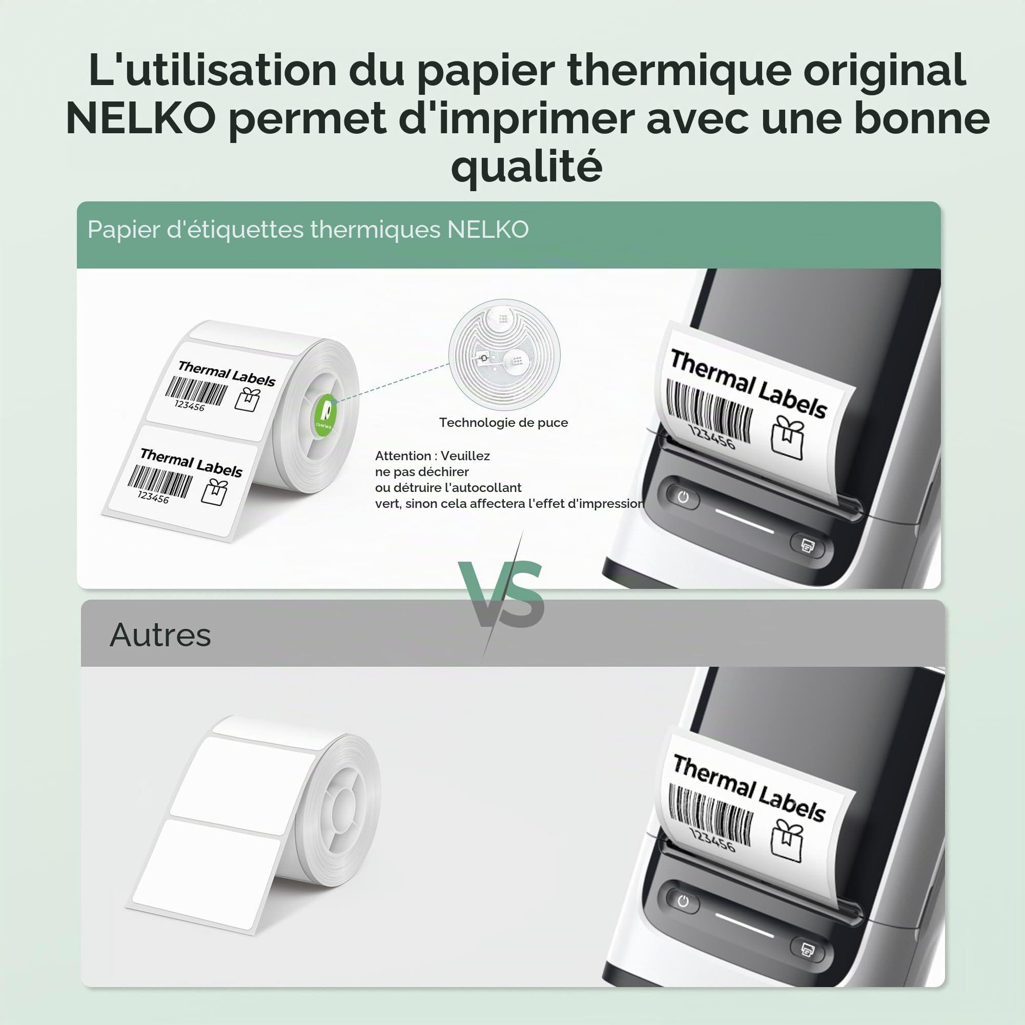 Nelko PM220 Lot de 3 rouleaux de 230 étiquettes thermiques imperméables multi-usages 50 x 30 mm Blanc