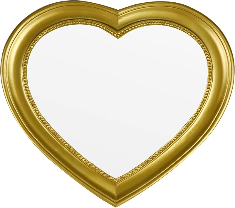 Espelho decorativo de parede em formato de coração LuHeToz dourado, 32 cm x 27,94 cm, 1 unidade