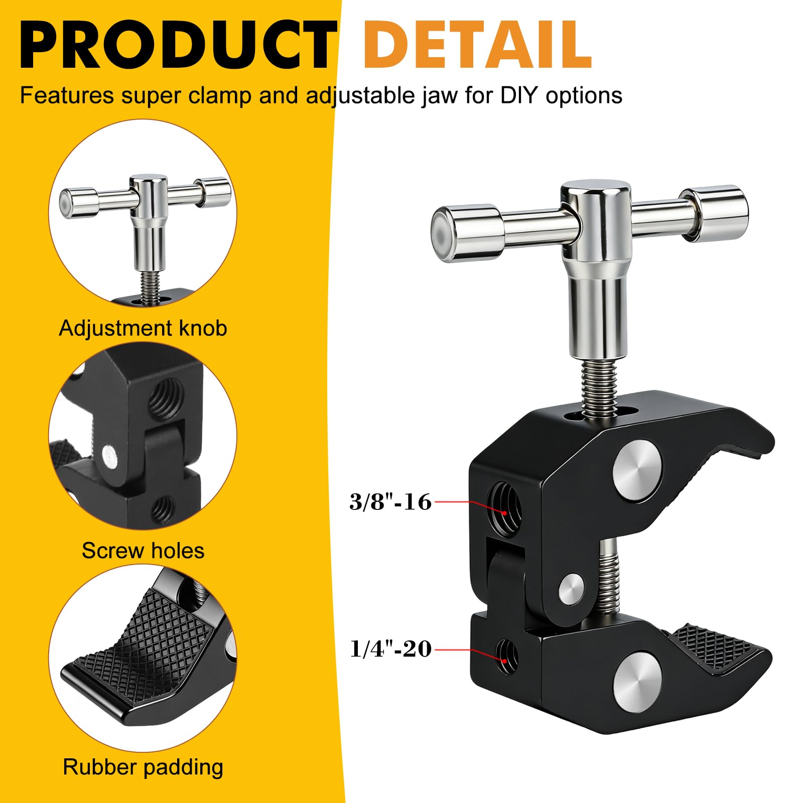 2 Pezzi Super Clamp, Morsa Supporto Cavalletto, Super Clamp con Filettatura 1/4, Supporto Fotocamera, Scrivania Parete Pannello Clip per Fotocamere, Luci, Ombrelli, Ganci, Mensole
