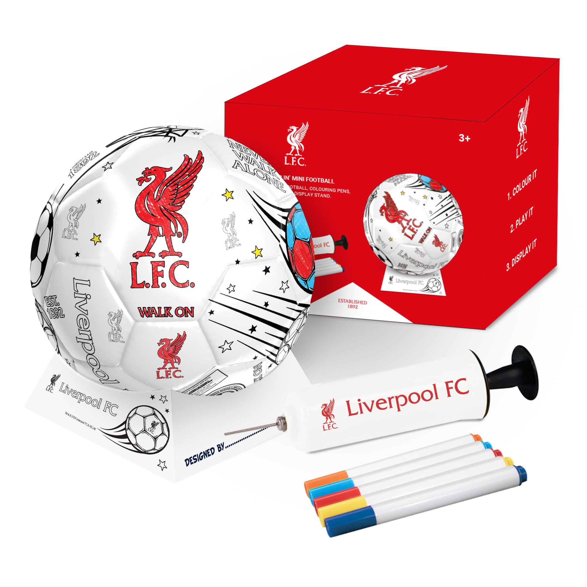 Hy-Pro Officially Licensed Liverpool F.C. Scribble Ball – Size 2 Colour in Football with 5 Colouring Pens, Stand & Pump, Football Toys, Liverpool Gifts for Boys and Girls 3+