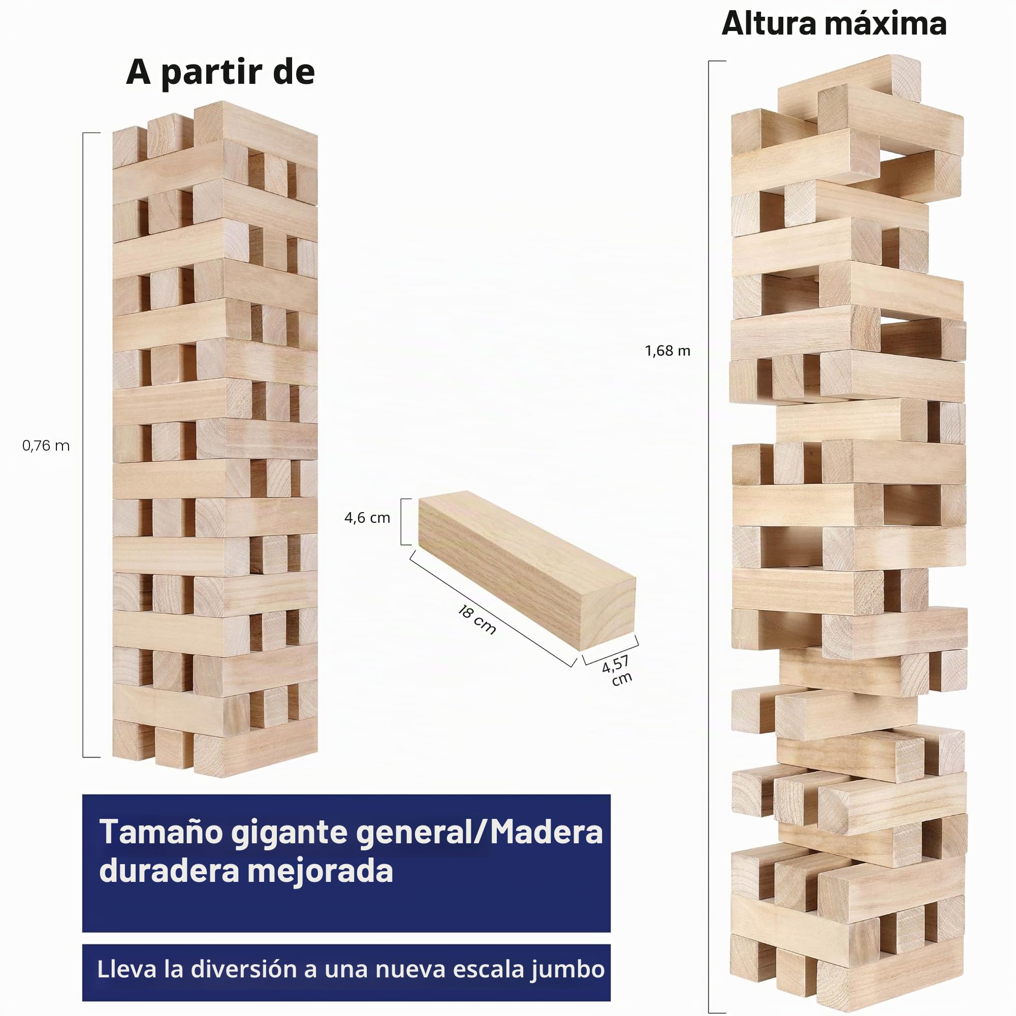 Torre De Madera GOTHINK De 51 Bloques – Juego De Equilibrio Gigante Para Niños Y Adultos, Apilable Hasta 1.5 Metros