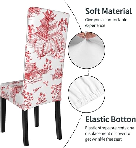 Miniatura 6 de Fundas para sillas de comedor con estampado de estilo chinoiserie, fundas para sillas de comedor lavables, fundas extraíbles para sillas de comedor