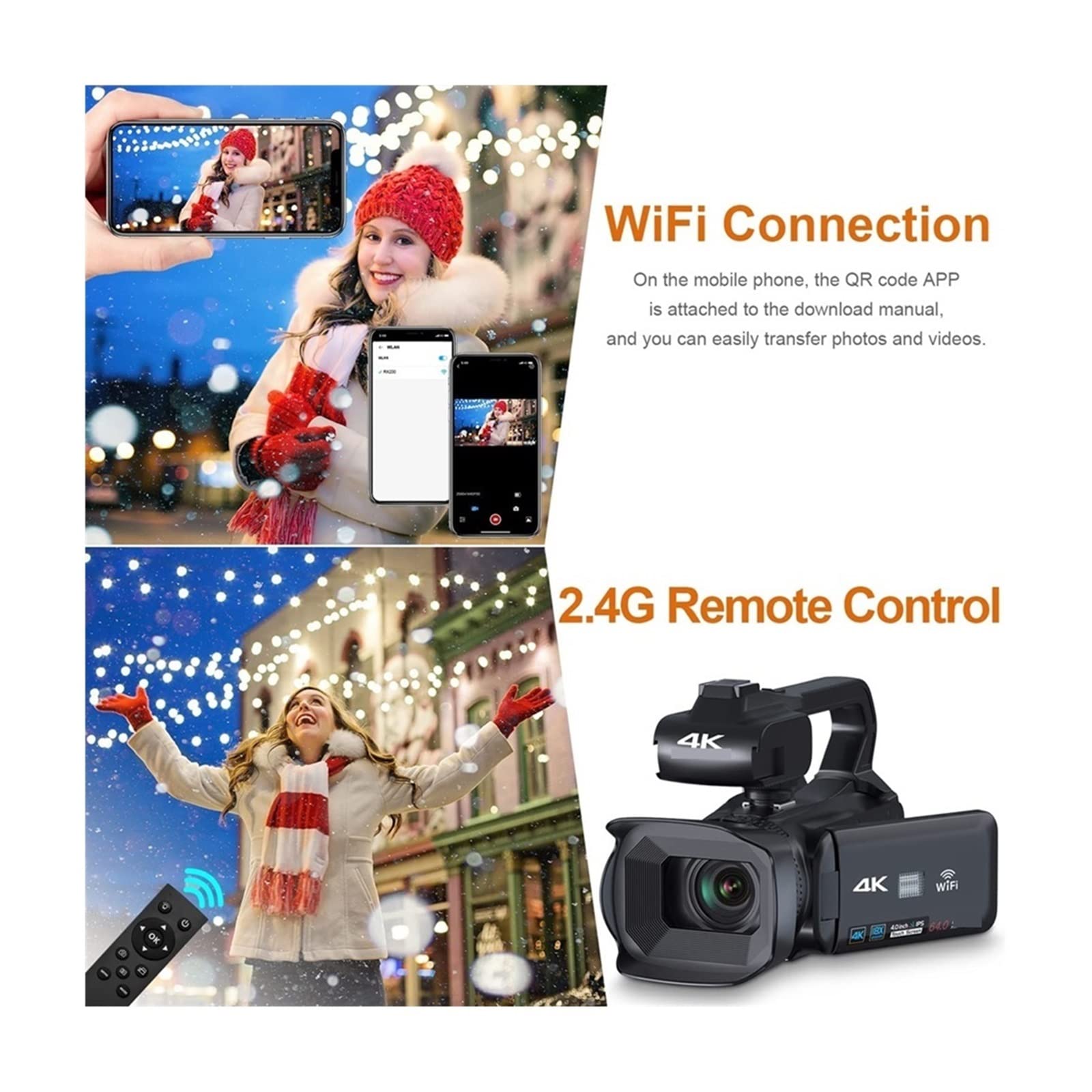 Vlog Camera, Videocamera Vlog digitale 18X Videocamera professionale 4K Stream Webcam Messa a fuoco automatica 64 MP Registratore fotografico Time Lapse(32G SD Card,Standard)