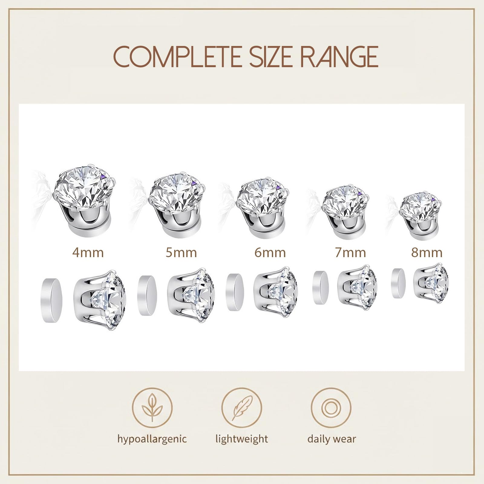 5 Paia Orecchini Magnetici Uomo e Donna, Orecchini Finti, Orecchini Diamante, Non-Piercing, Calamita Finti Orecchino Set, 4-8mm