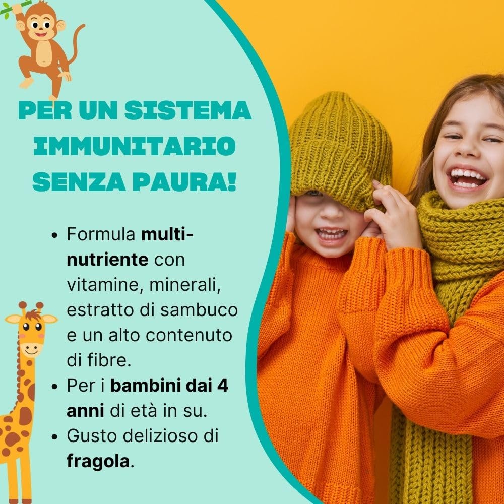 SWISSE Junior - Multivitaminico Completo Bambini con Vitamina D C B12 B6 e Minerali per Supporto al Sistema Immunitario, 50 Gommose ad Alto Contenuto di Fibre, Aroma Naturale di Fragola, Made in Italy