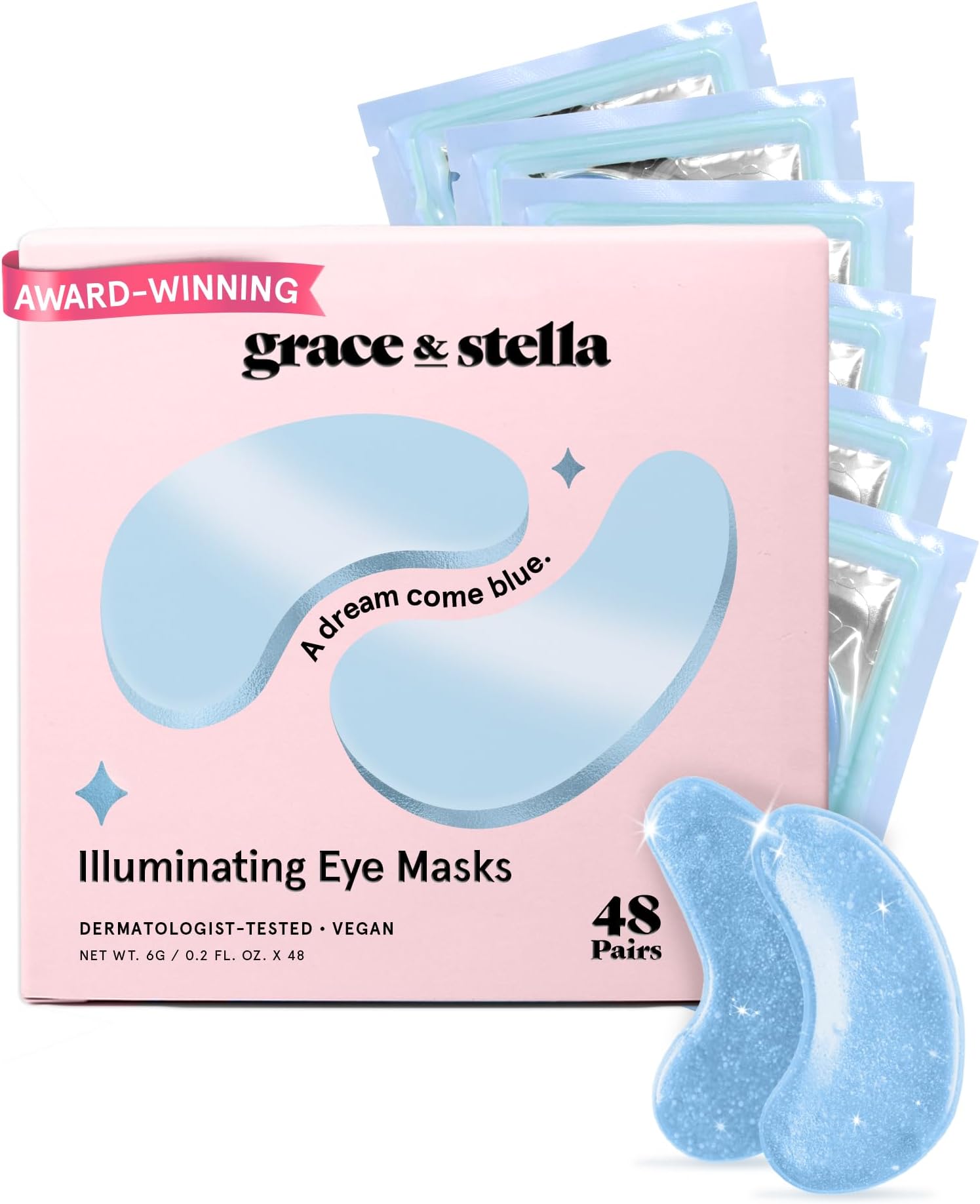Grace & Stella Under Eye Mask - Reduce Dark Circles, Puffy Eyes, Undereye Bags, Wrinkles - Gel Under Eye Patches, Vegan Cruelty-Free Self Care by grace and stella (48 Pairs, Blue)