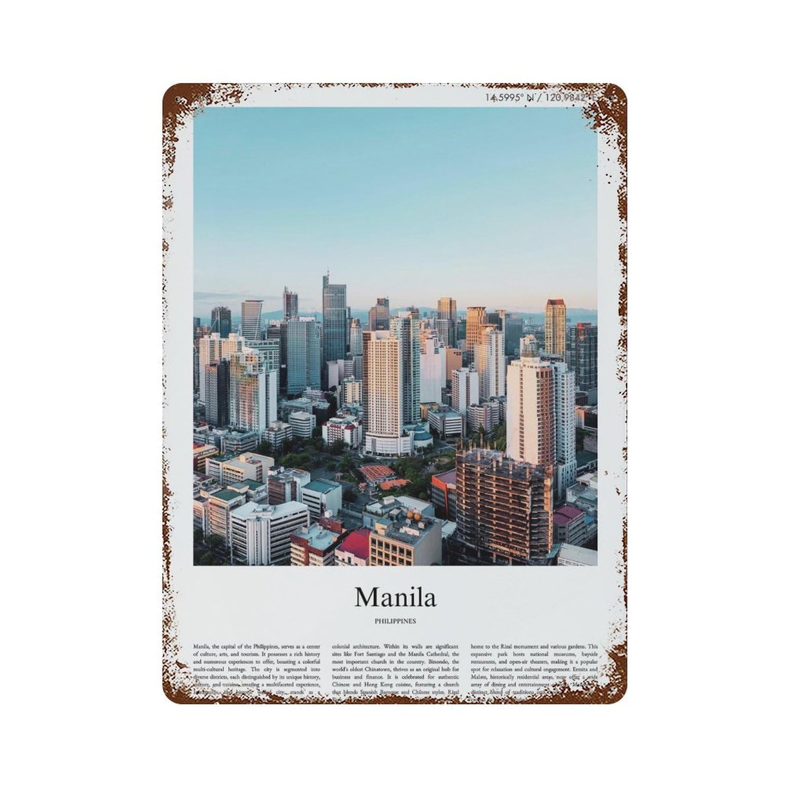 xiaoxiaoshen Manila Philippines City Scenery Wall Decor Art Metal Tin Poster Modern Home Decor Art Home Bar Shop Decorations Vintage Sign 40x30cm