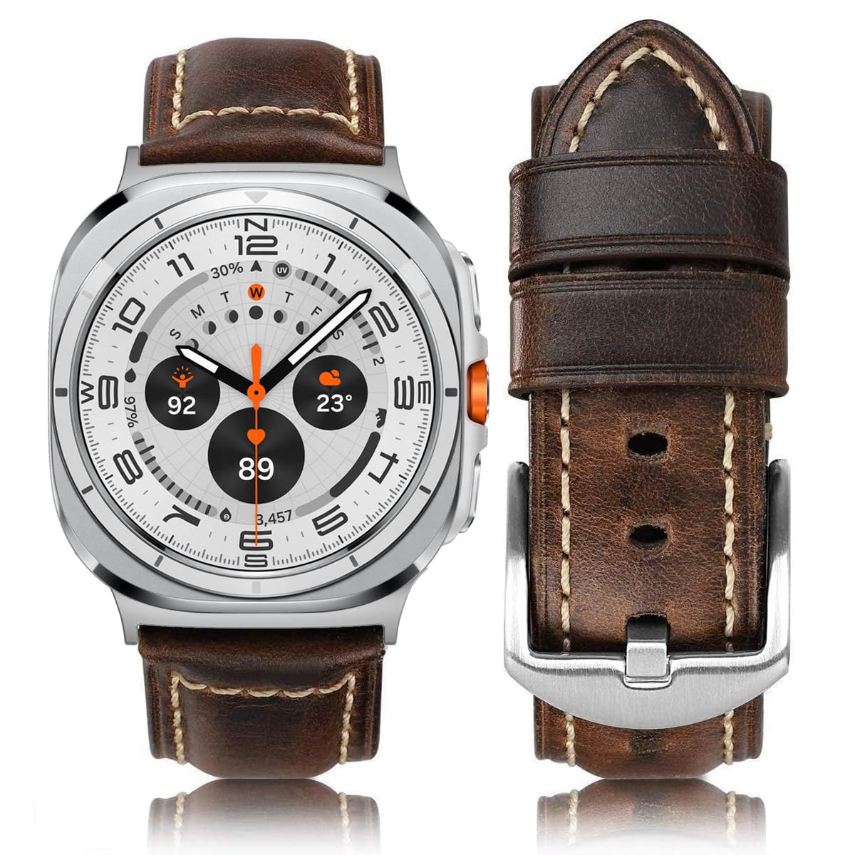 Leather Band Compatible with Samsung Galaxy Watch Ultra 47mm (2025/2024), Vintage Genuine Leather Wristband Replacement Band