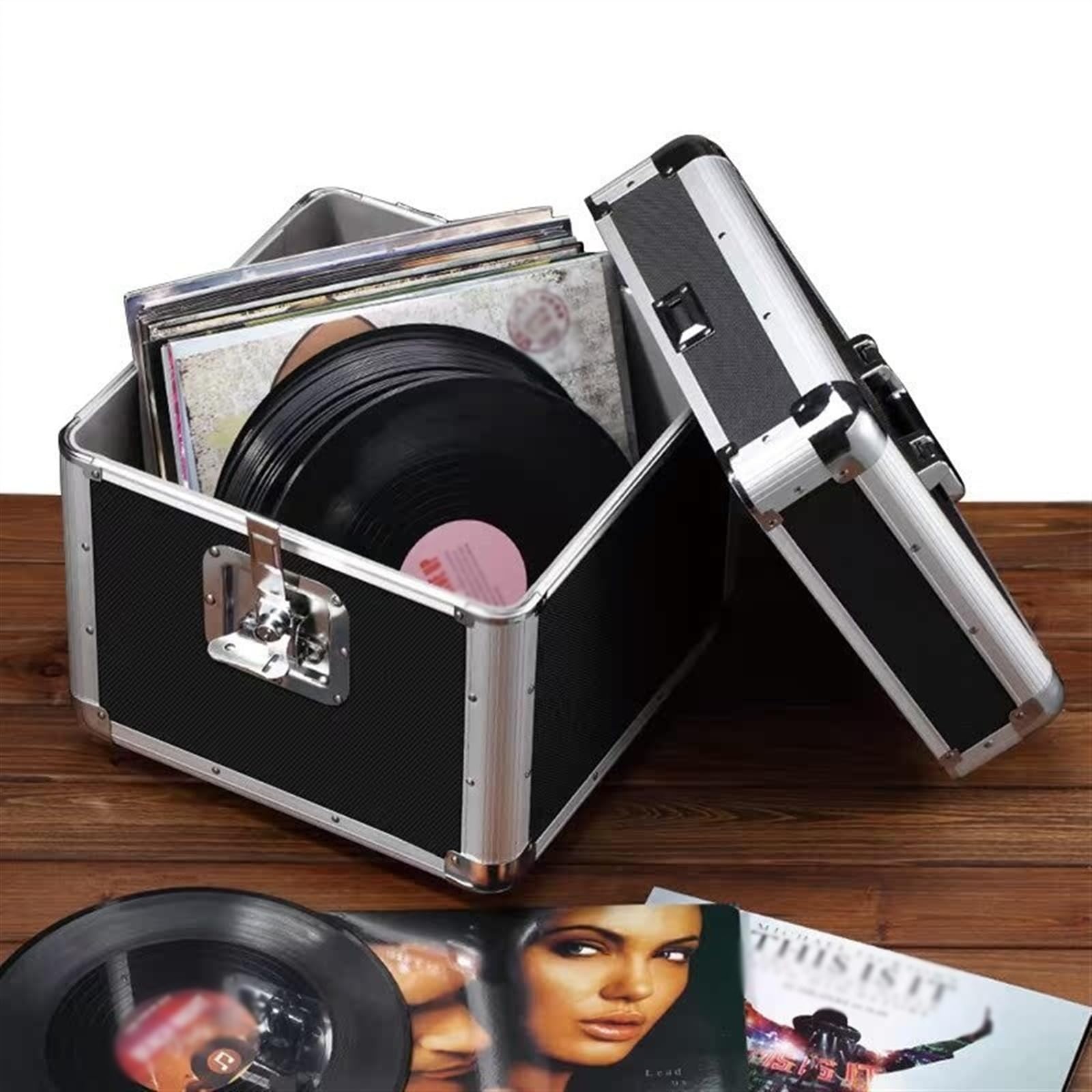 Porta CD da parete Scatola portadischi in vinile con serratura, robusta raccolta e organizer for dischi in telaio in lega di alluminio, coperchio rimovibile, for da 10" 12" Documentazione