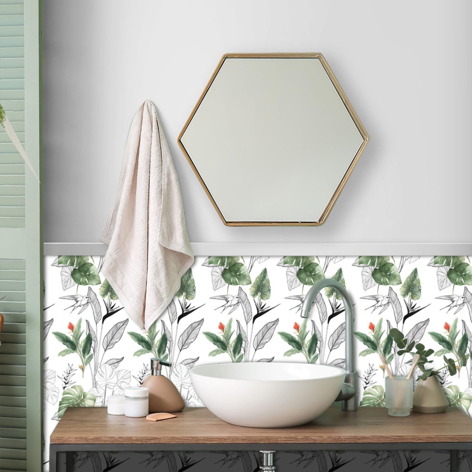 Stickers muraux Autocollants à Motifs Animaux et Plantes pour Salle de Bain, crédence de Cuisine, Vinyle Auto-adhésif imperméable et résistant à l'huile, décoration intérieure