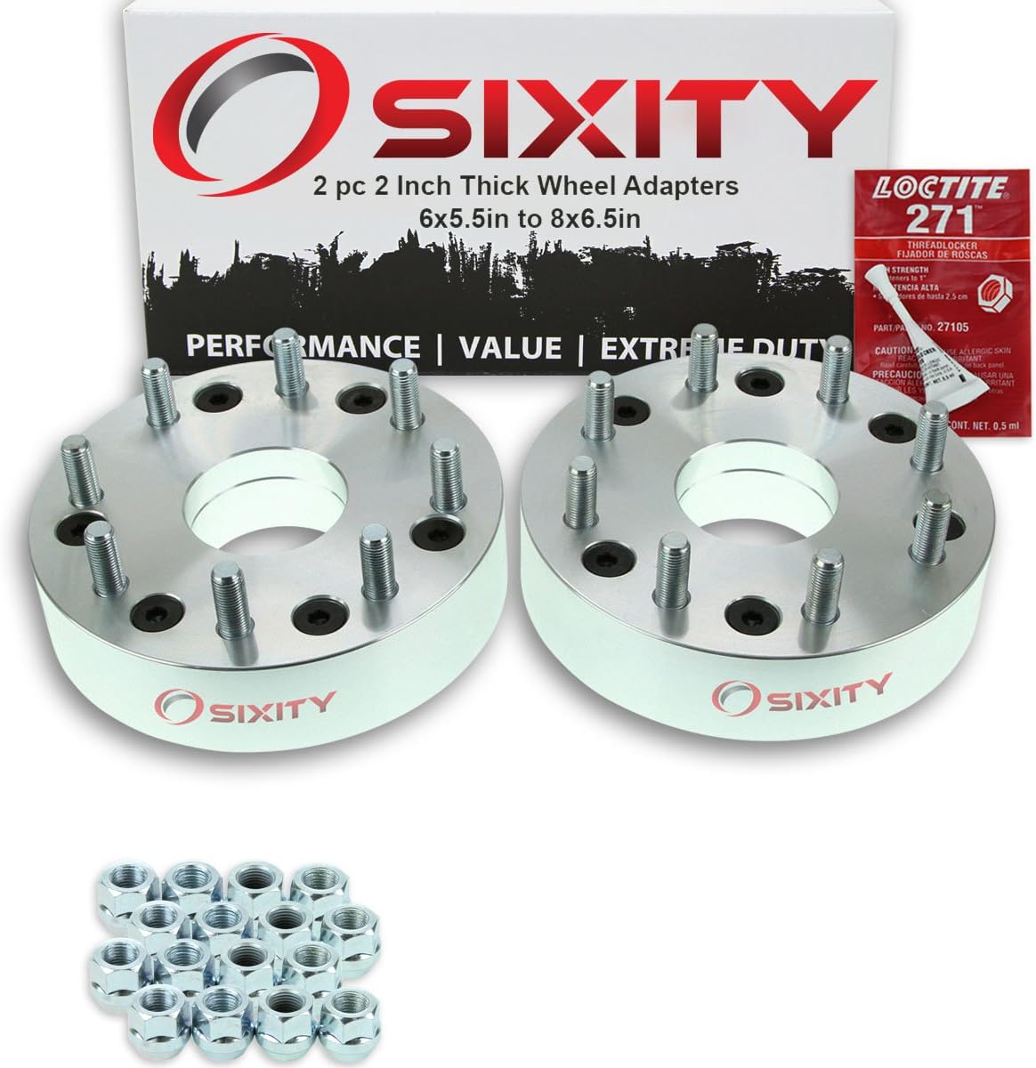 2 pc Sixity 2" Thick 6x5.5" to 8x6.5" Wheel Adapters