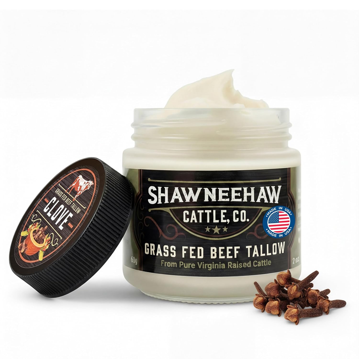 Grass-Fed Beef Tallow Balm for Face & Body – Deep Hydration Moisturizer with Vitamins A, D, E, K | All-Natural Skin Repair Cream - Clove 2oz