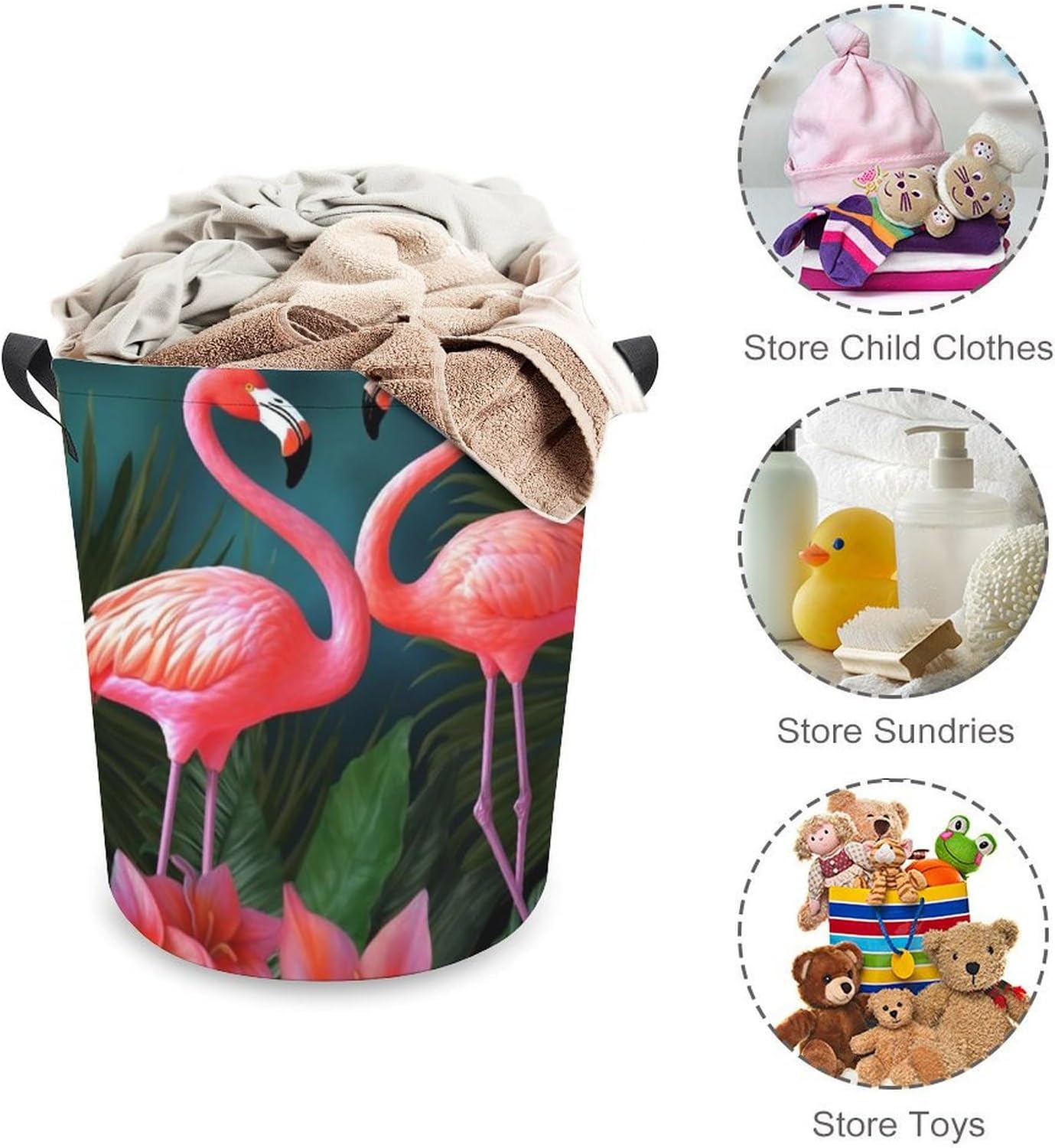 Laundry Basket Waterproof Laundry Hamper with Handles Foldable Dirty Clothes Hamper Flamingo Flowers Freestanding Laundry Bag Organizer Tall Storage Basket for Bedroom Bathroom Decor