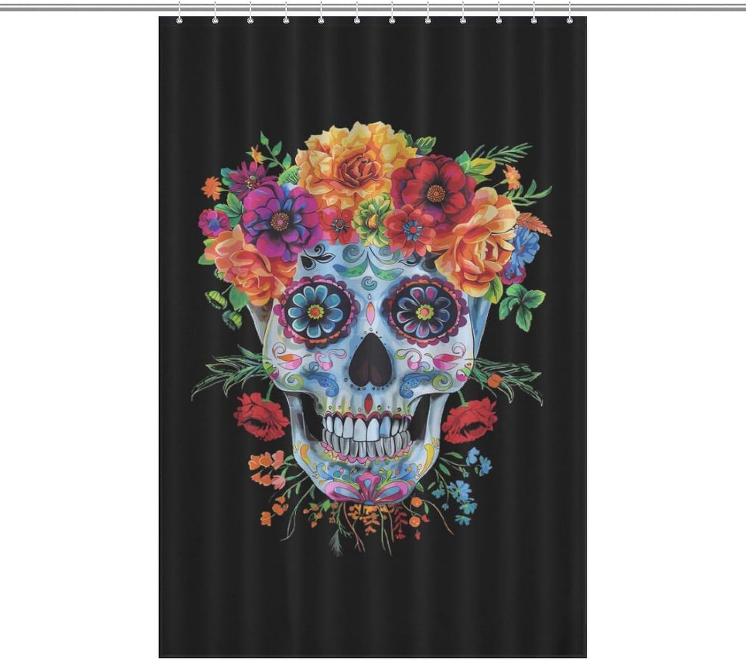 Day of The Dead Sugar Skull Funny Shower Curtains Washable Bath Curtain Liner with Hooks for Bathroom Bath Tubs 48x72Inch（122x183cm）