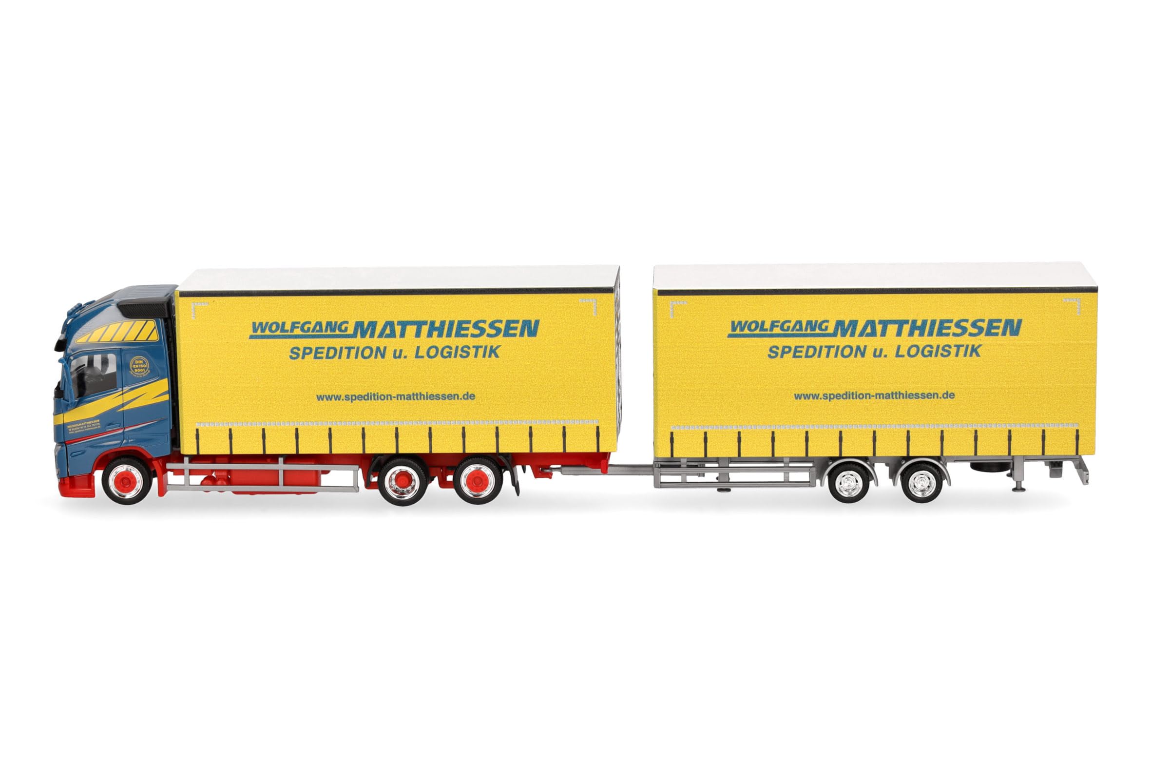 Herpa model ciężarówki Volvo FH GL XL 2020 zestaw jumbo z plandeką „Wolfgang Matthiessen”, miniatura w skali 1:87, model kolekcjonerski, wyprodukowano w Niemczech, tworzywo sztuczne