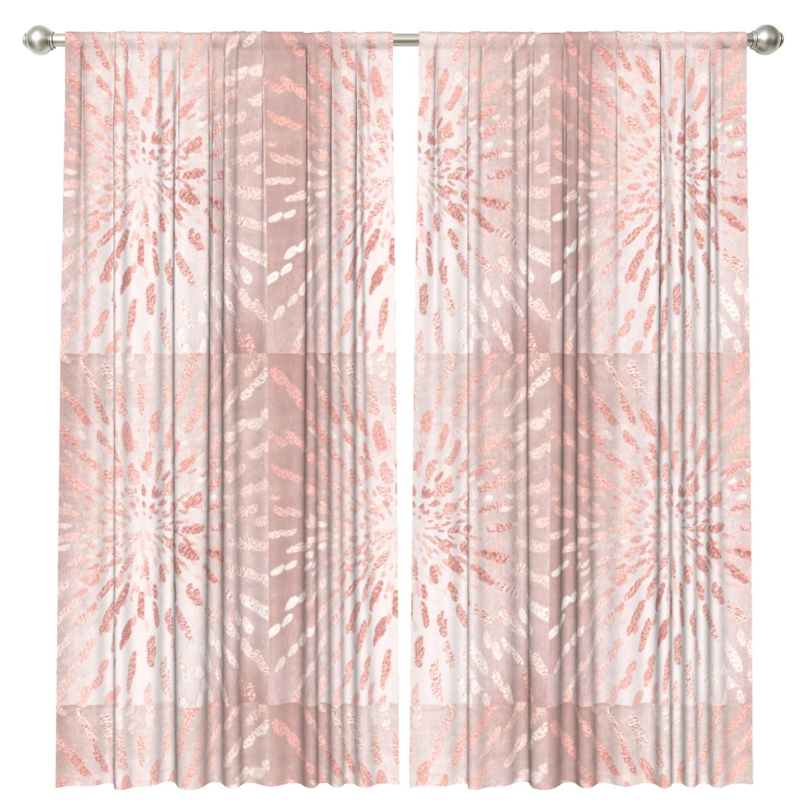 InOmak Pink Rose Gold Blush Gold Strokes Stripes Shine, 2 Panels Window Curtains 52 x 84 Inch Blackout Curtains for Living Room Bedroom