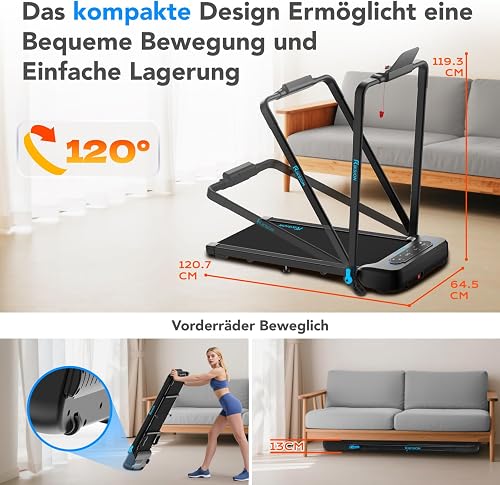 Riksion Laufband für Zuhause mit Neigung, Walking Pad bis 14 km/h, Treadmill Klappbar mit 12 Voreingestellte Programme, Elektrisches Laufband mit LED-Anzeige, Fernbedienung und App - 4