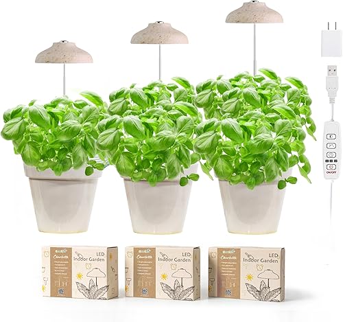 GrowLED Umbrella Herb Garden - Luz de cultivo para jardín, altura ajustable, cable de 7 pies, temporizador automático de 8121624H, regulable de 10