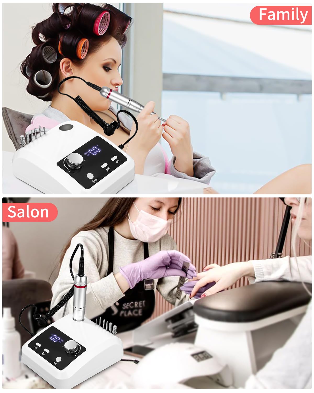 Torno para Uñas Profesional 45000 rpm, Drill para Uñas Profesional, Nail Drill, Lima Electrica Uñas, Torno Pedicura para Manicura, Pulido y Eliminación de gel de Uñas Acrílicas