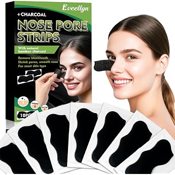 Blackhead Remover Stripes Natural Bamboo Charcoal Blackhead Strips for Removing Blackheads and Clearing Clogged Pores for Men and Women Pack of 10
