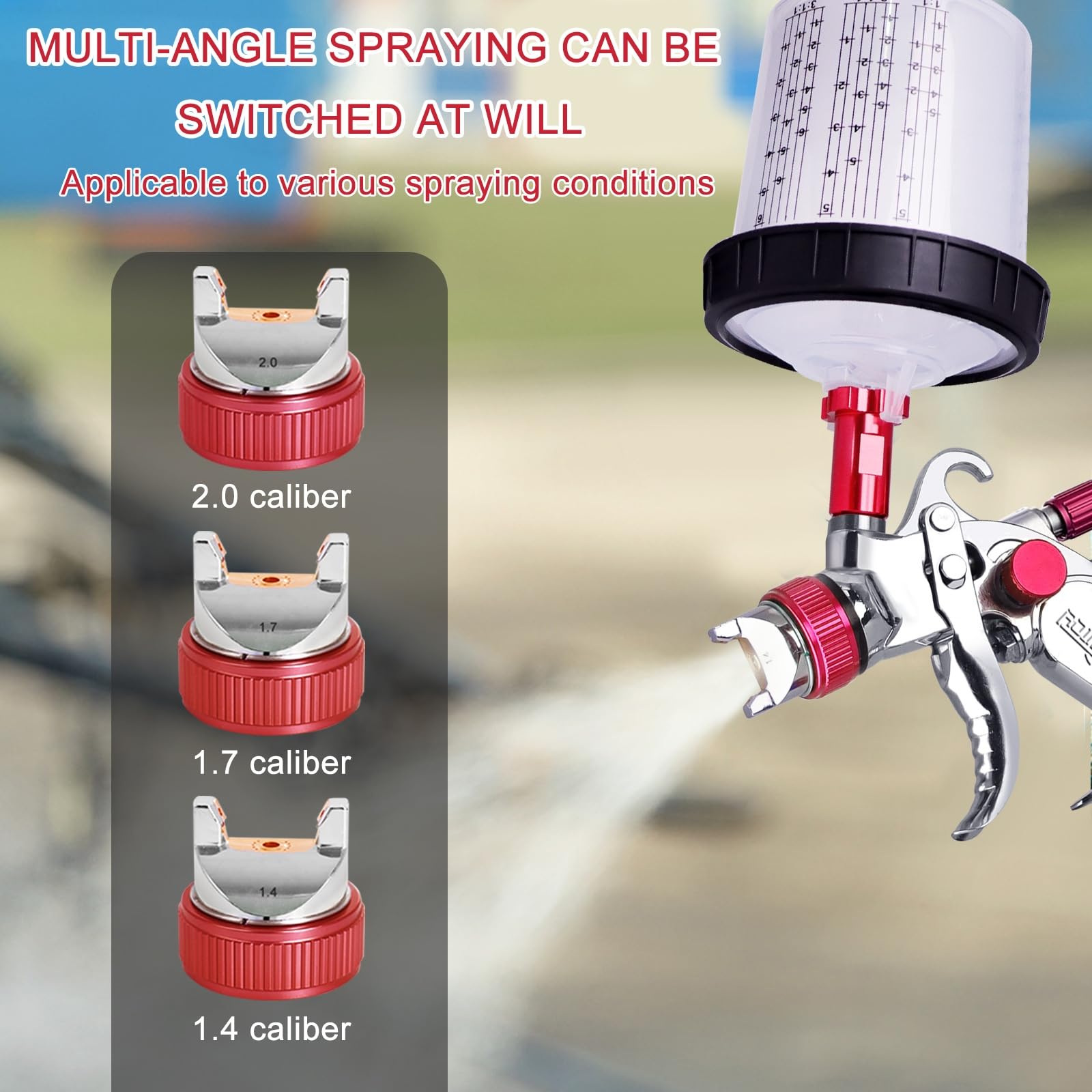 Spruzzatore di vernice automatico professionale HVLP con ugelli da 1,4 mm 1,7 mm 2,0 mm Strumento pistola a spruzzo Tazza spray 10 tazze usa e getta da 600 ml (blu)