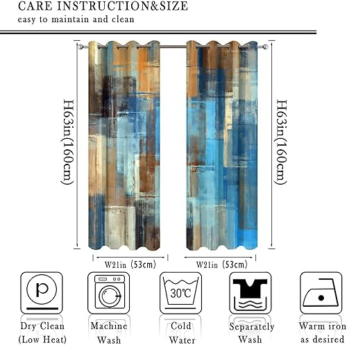 Miniatura 10 de Cortinas coloridas de pintura abstracta azul moderna, para patio, acuarela, graffiti, estilo pintura, con aislamiento térmico, ojales en la parte