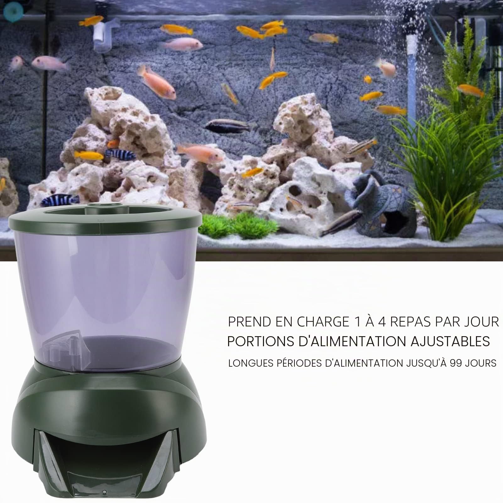 Wnvivi Mangeoire Automatique pour Poissons - Distributeur Automatique de Nourriture pour Poissons de Bassin de 3,7 L, écran LCD, avec Minuterie