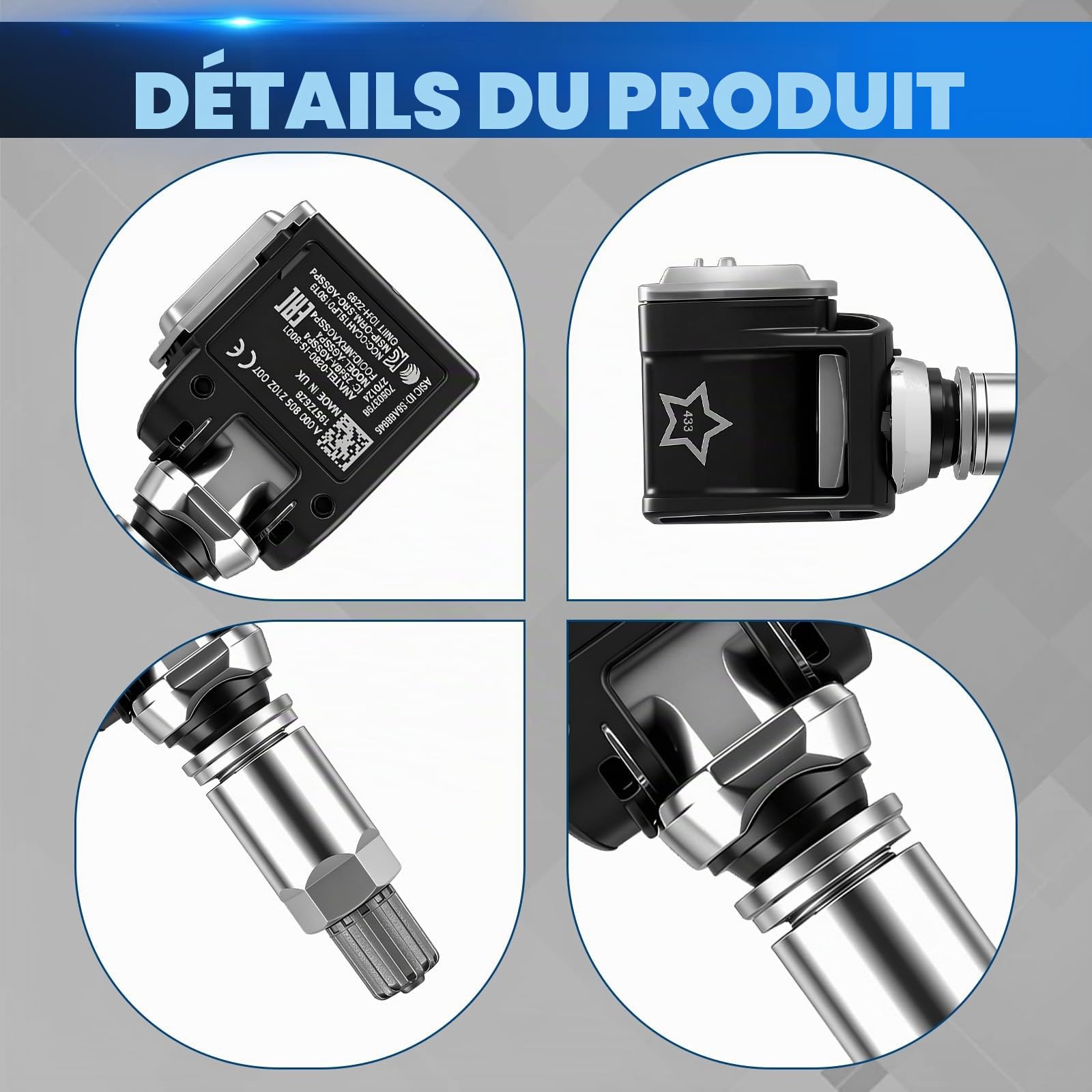 Capteur de Pression des Pneus Compatible avec Mercedes-Benz W213 S213 C238 A238 RDKS TPMS A0009052102 0009052102 A000009052102 4 Pièces